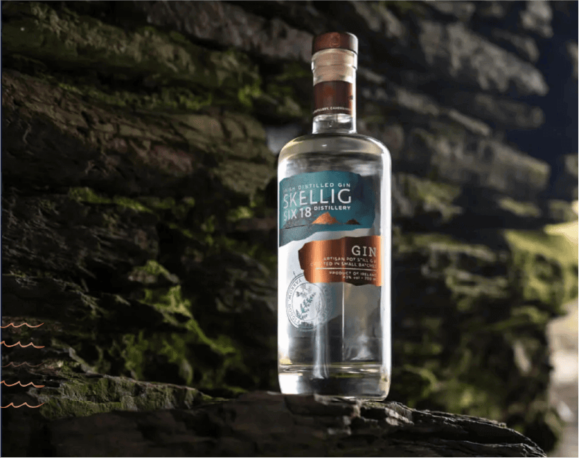 Skellig Gin with a stone wall in the background